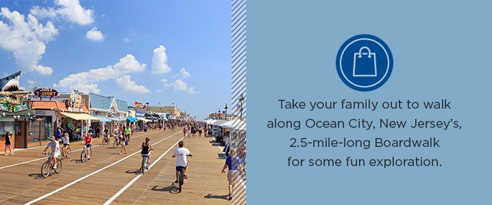 Take your family out to walk along Ocean City, New Jersey’s, 2.5-mile-long Boardwalk for some fun exploration while getting in your steps for the day.